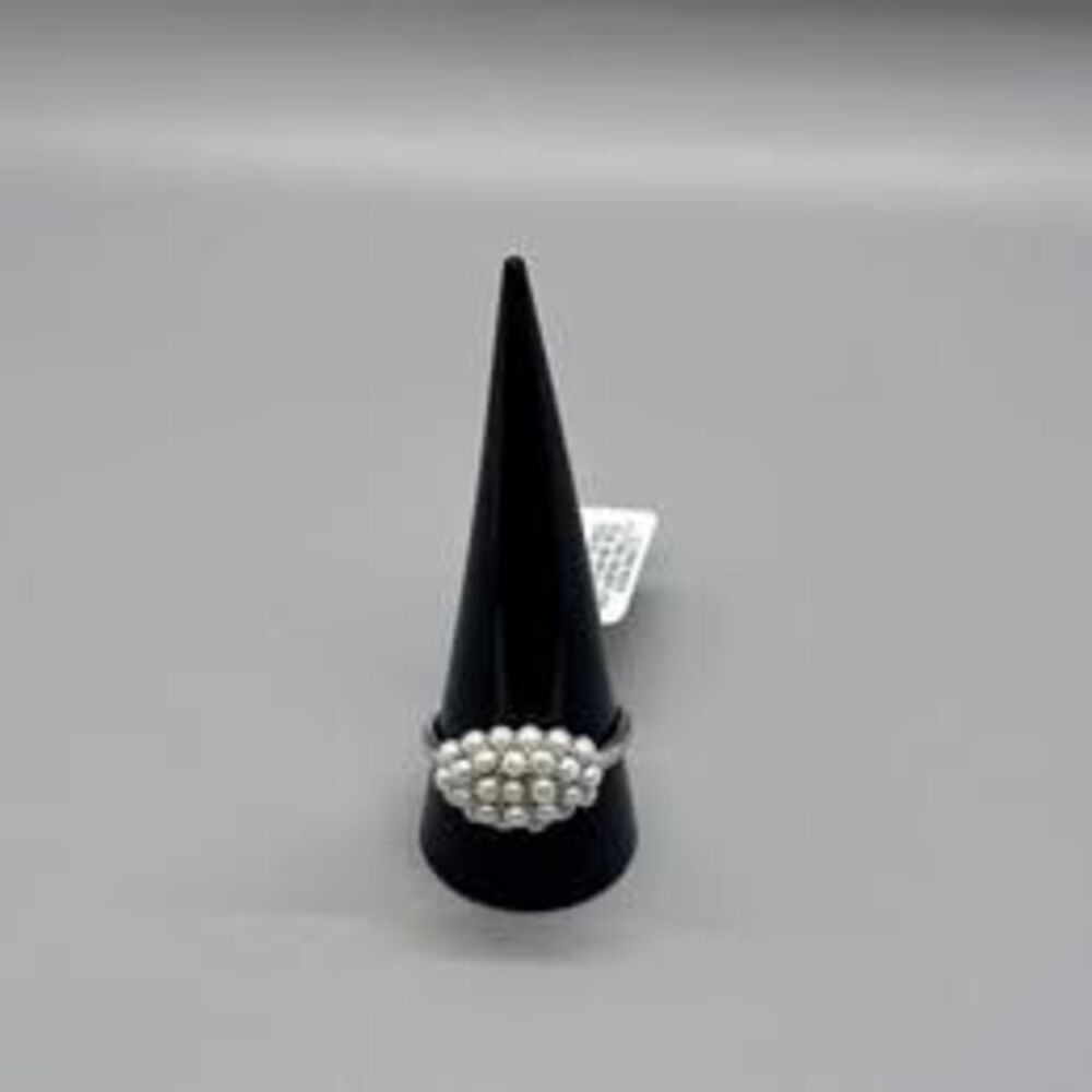 2.5-3.5mm White Cultured Freshwater Pearl Rhodium Over SS Ring Sz 12